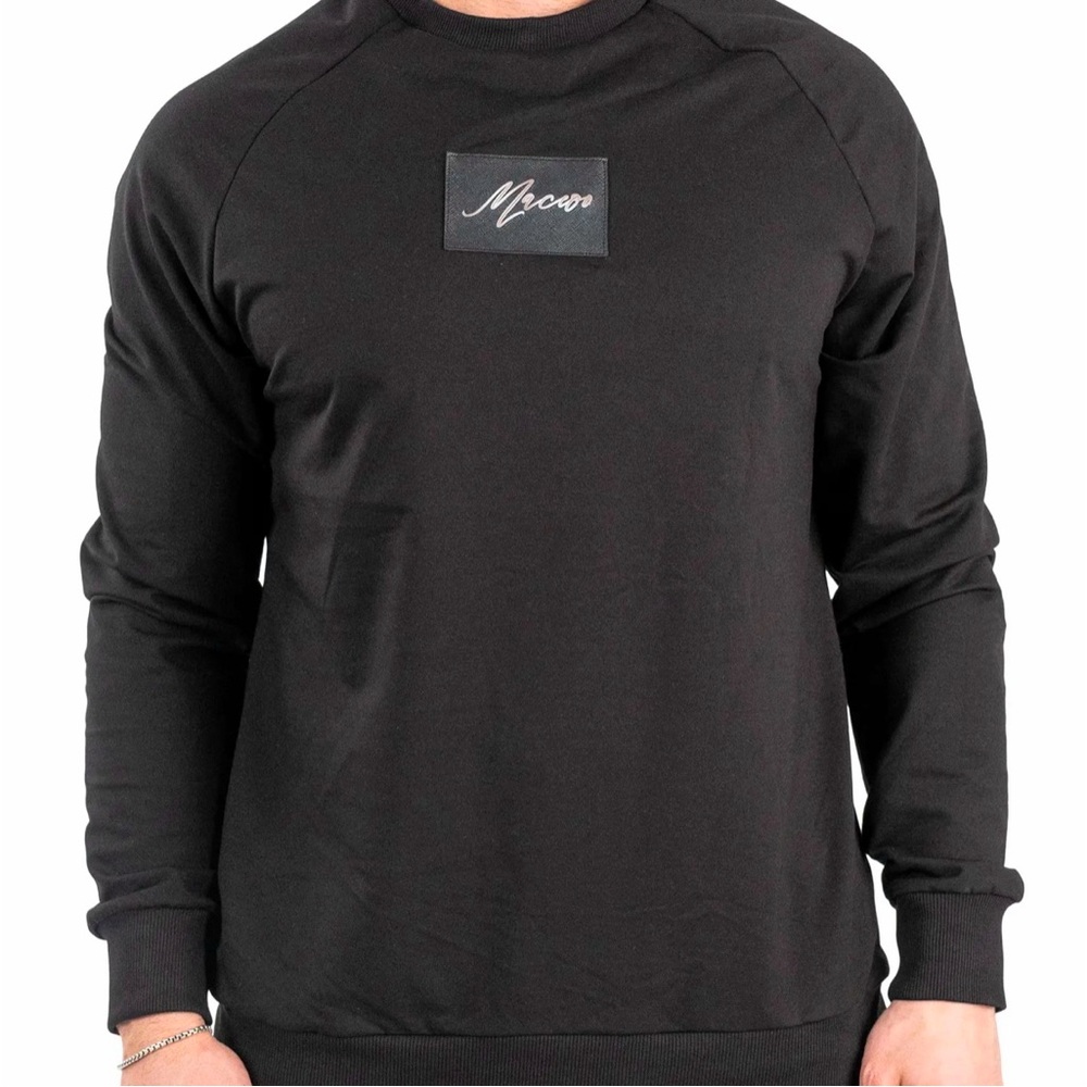 MACEOO Pure Black Cotton Blend Crewneck Sweater